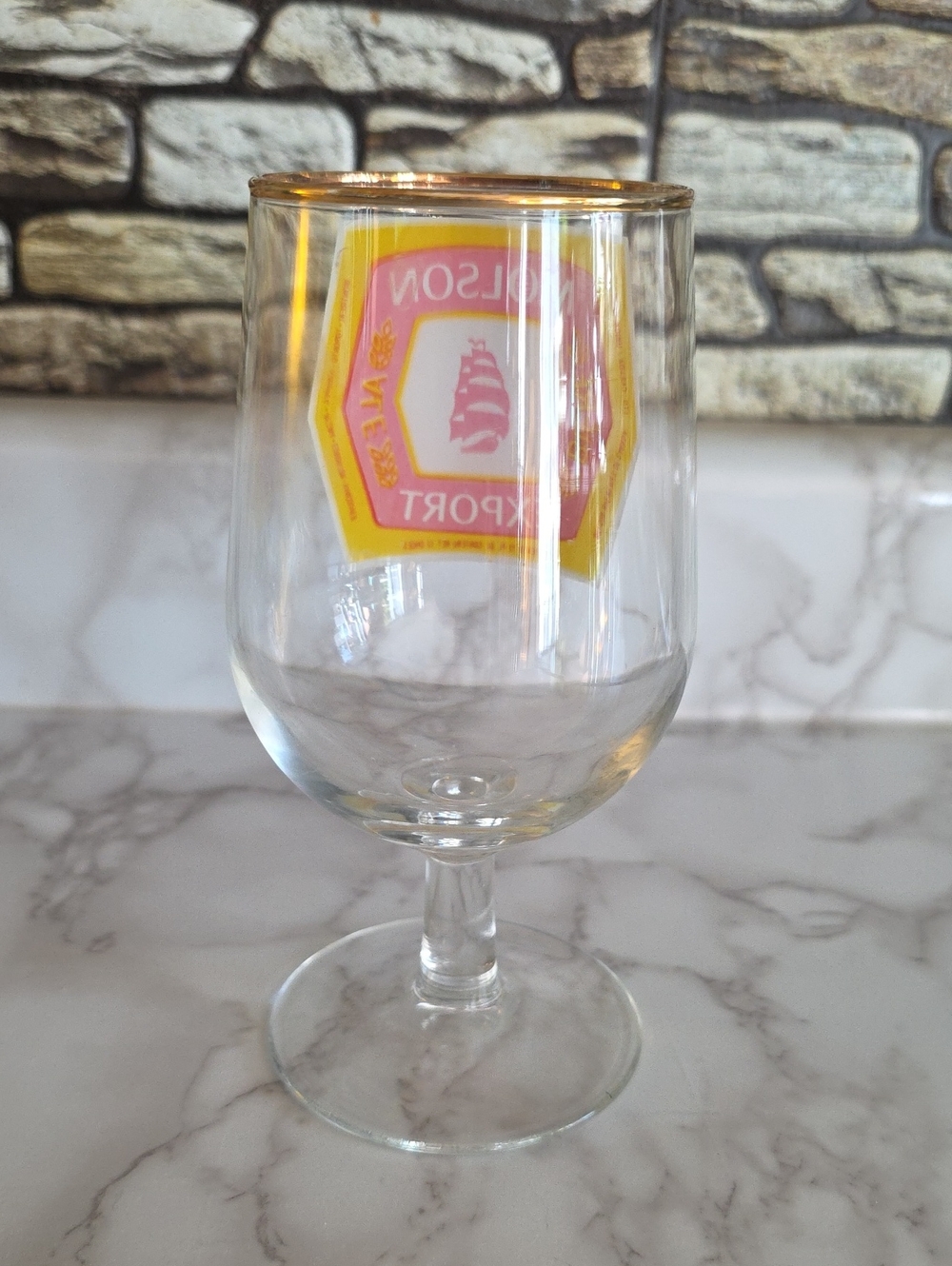 Molson Export Vintage Stemmed Pedestal Beer Glass w Gold Tone Rim - Picture 3 of 10